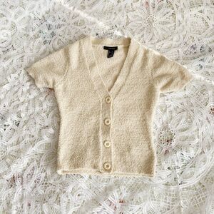 Forever 21 Fleece Sherpa Button-Up Cardigan Cream - S